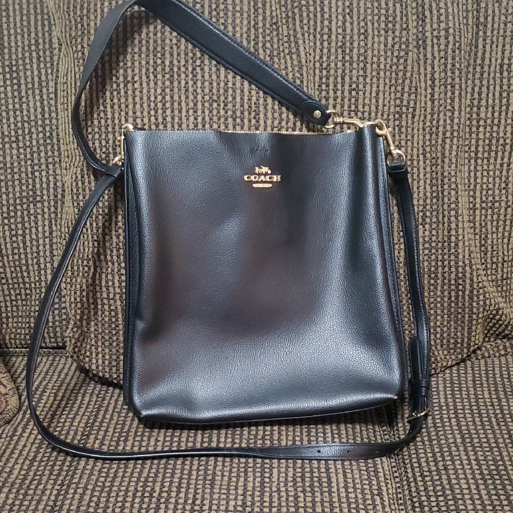 Coach Black Leather Crossbody Bag with Gold Accents
